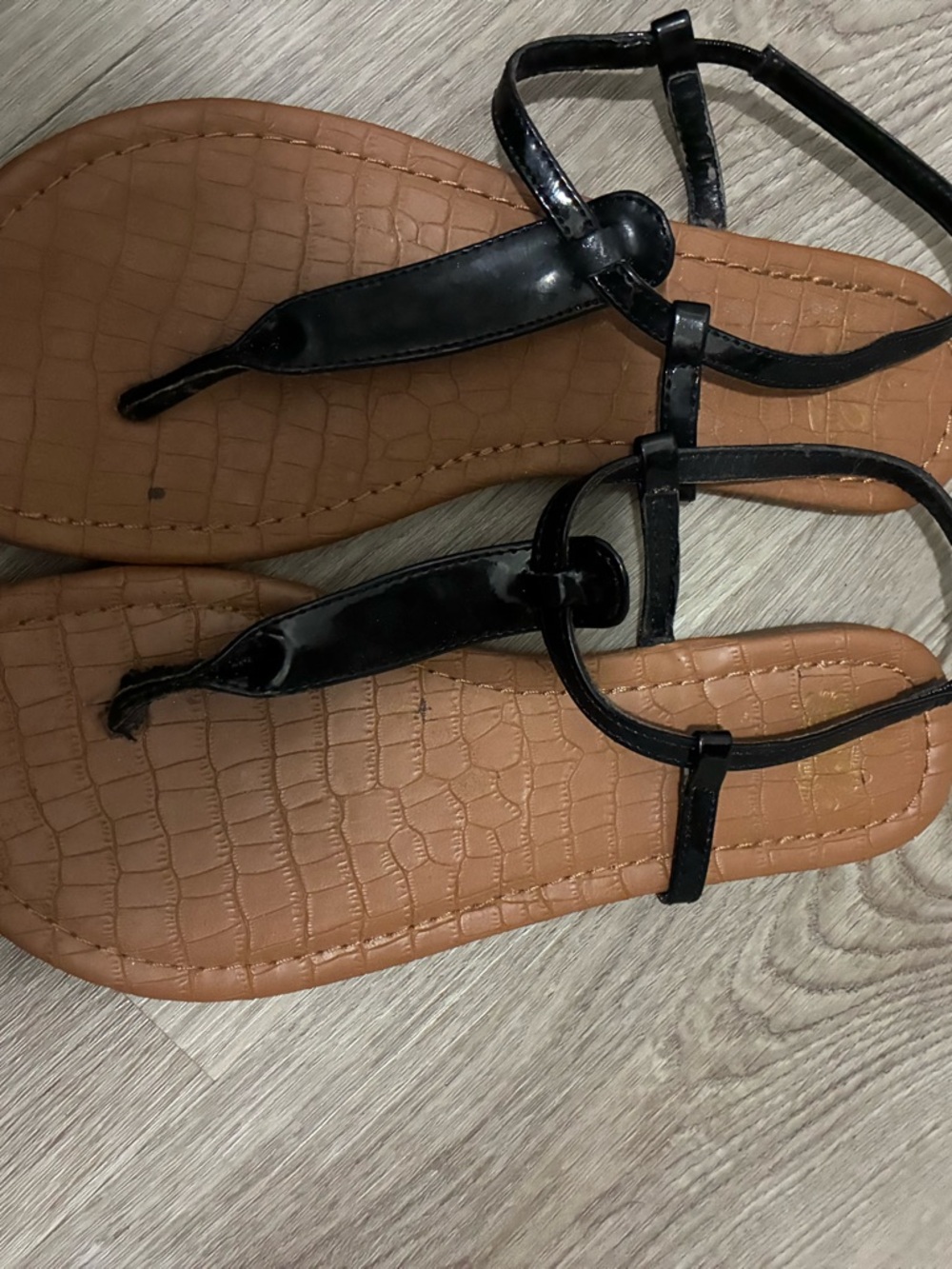 Black & Tan Women's T-Strap Sandals